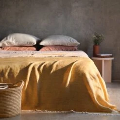 Arya Linen Bed Blanket -Home Sale Shop Arya Linen Bed Blanket Turmeric 4