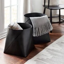 Azad Tall Leather Storage Bins -Home Sale Shop Citizenry Feb26 24828 Final