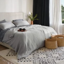 Organic Cotton Gauze Duvet Set -Home Sale Shop Organic Cotton Gauze Duvet Set Stone Grey 6