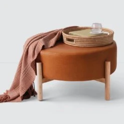 Santo Round Ottoman -Home Sale Shop Santo Round Leather Ottoman 2