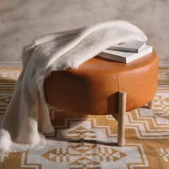 Santo Round Ottoman -Home Sale Shop Santo Round Leather Ottoman 4
