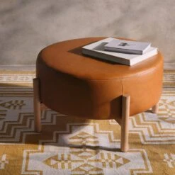 Santo Round Ottoman -Home Sale Shop Santo Round Leather Ottoman 5