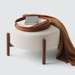 Santo Round Ottoman -Home Sale Shop Santo Round Linen Ottoman 2