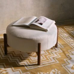 Santo Round Ottoman -Home Sale Shop Santo Round Linen Ottoman 6
