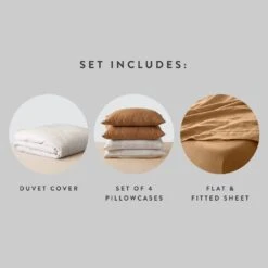 Stonewashed Linen Bed Bundle - Sand Stripe/Camel -Home Sale Shop Stonewashed Linen Bed Bundle Set Includes Tile Horizon Series