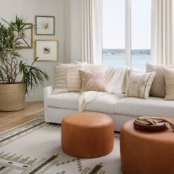 Torres Round Leather Ottoman - Medium & Large -Home Sale Shop Torres Round Ottoman Natural Large 6