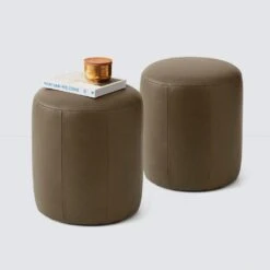 Torres Round Leather Ottoman - Small