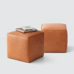 Torres Square Leather Ottoman - Small 29 Torres Square Leather Ottoman - Small -Home Sale Shop Torres Square Ottoman Natural Small 5